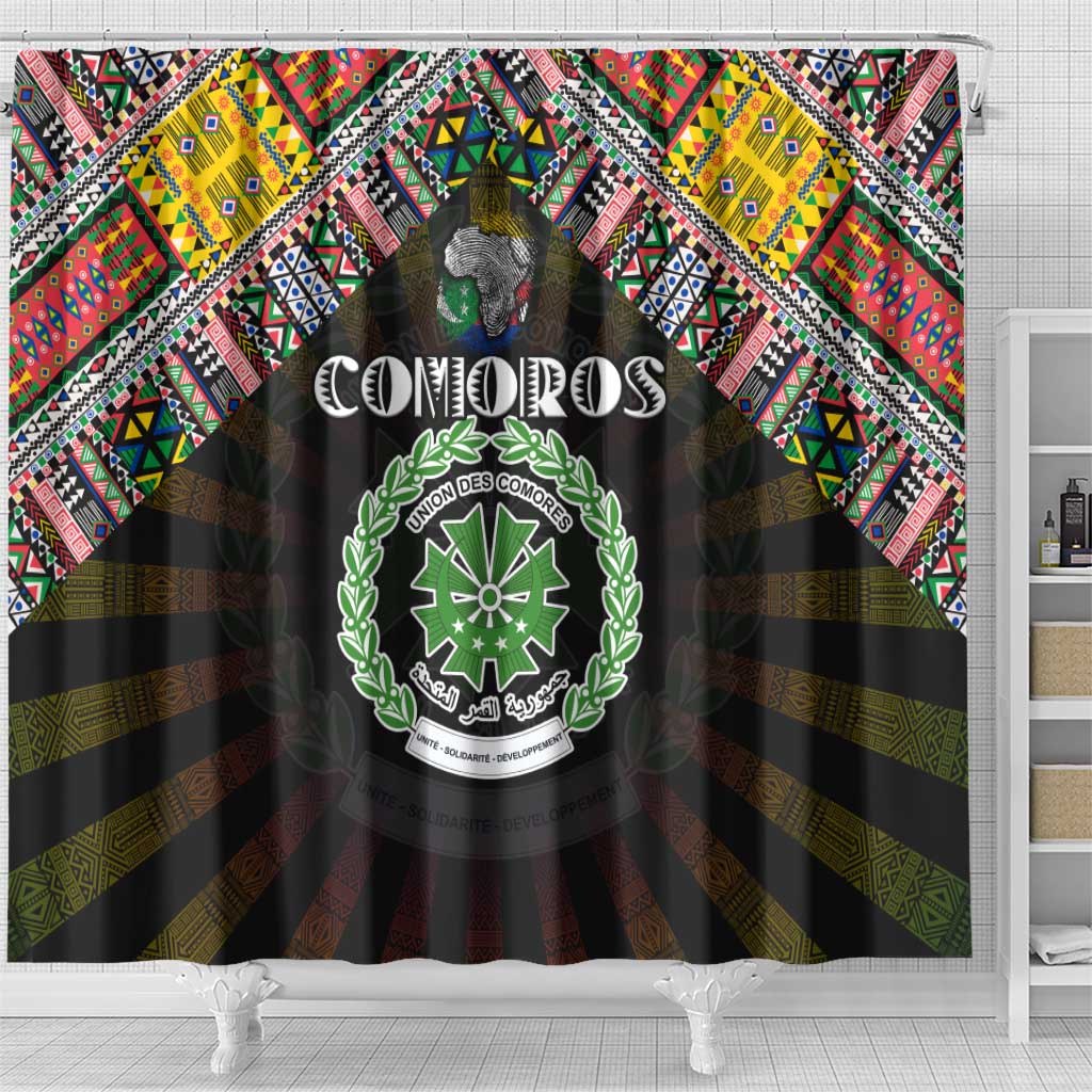 Comoros Roots Shower Curtain African Map in Fingerprint and Tribal Colors