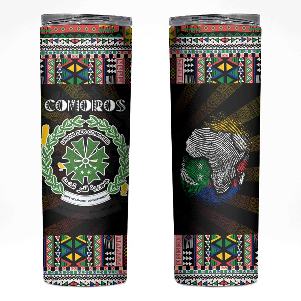Comoros Roots Skinny Tumbler African Map in Fingerprint and Tribal Colors