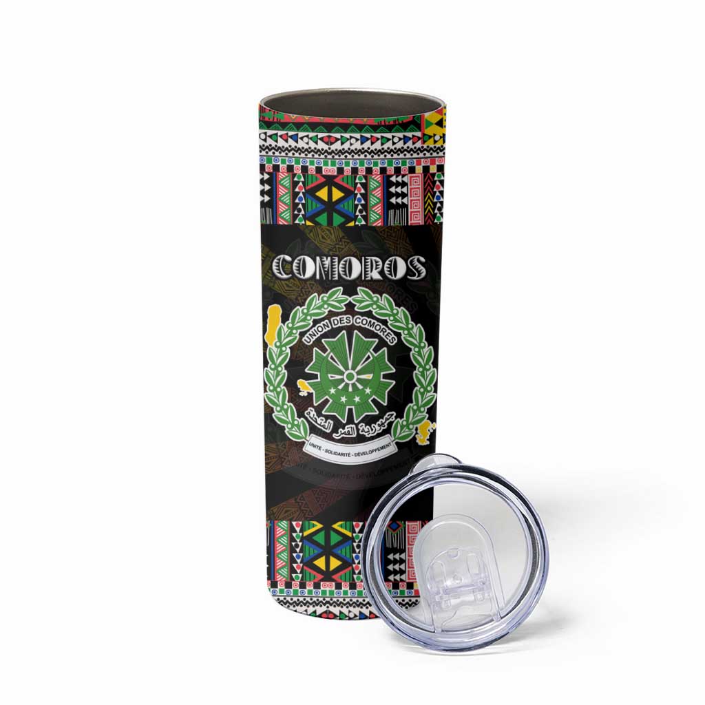Comoros Roots Skinny Tumbler African Map in Fingerprint and Tribal Colors