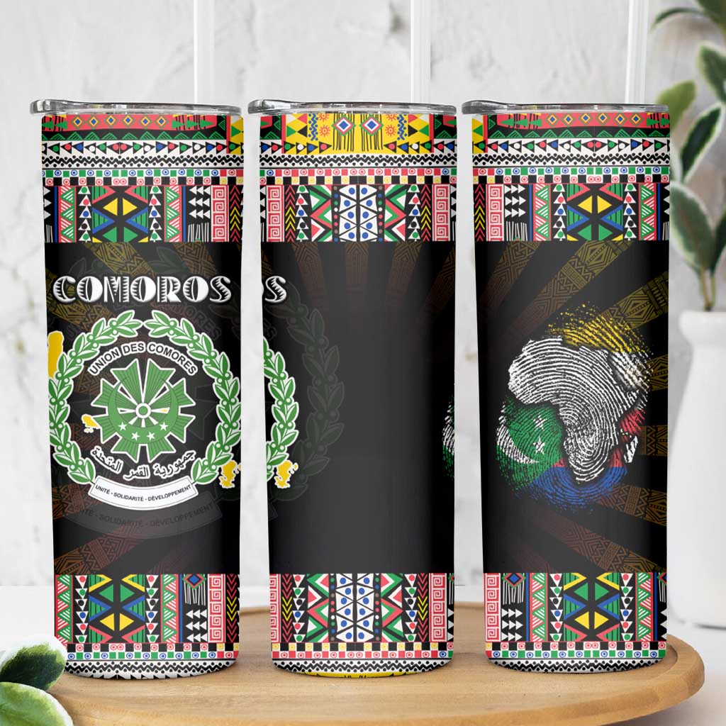 Comoros Roots Skinny Tumbler African Map in Fingerprint and Tribal Colors