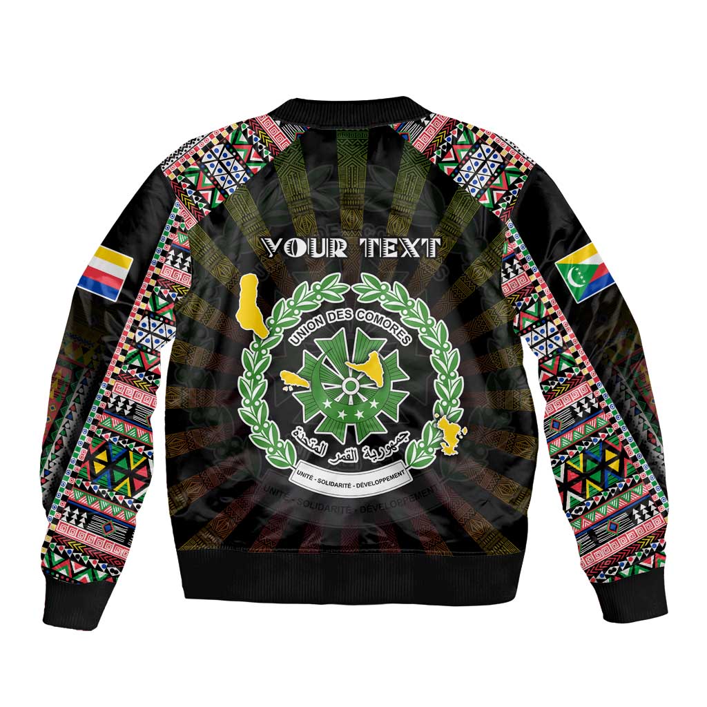 Personalized Comoros Roots Sleeve Zip Bomber Jacket African Map in Fingerprint and Tribal Colors