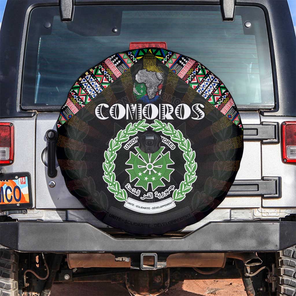 Comoros Roots Spare Tire Cover African Map in Fingerprint and Tribal Colors