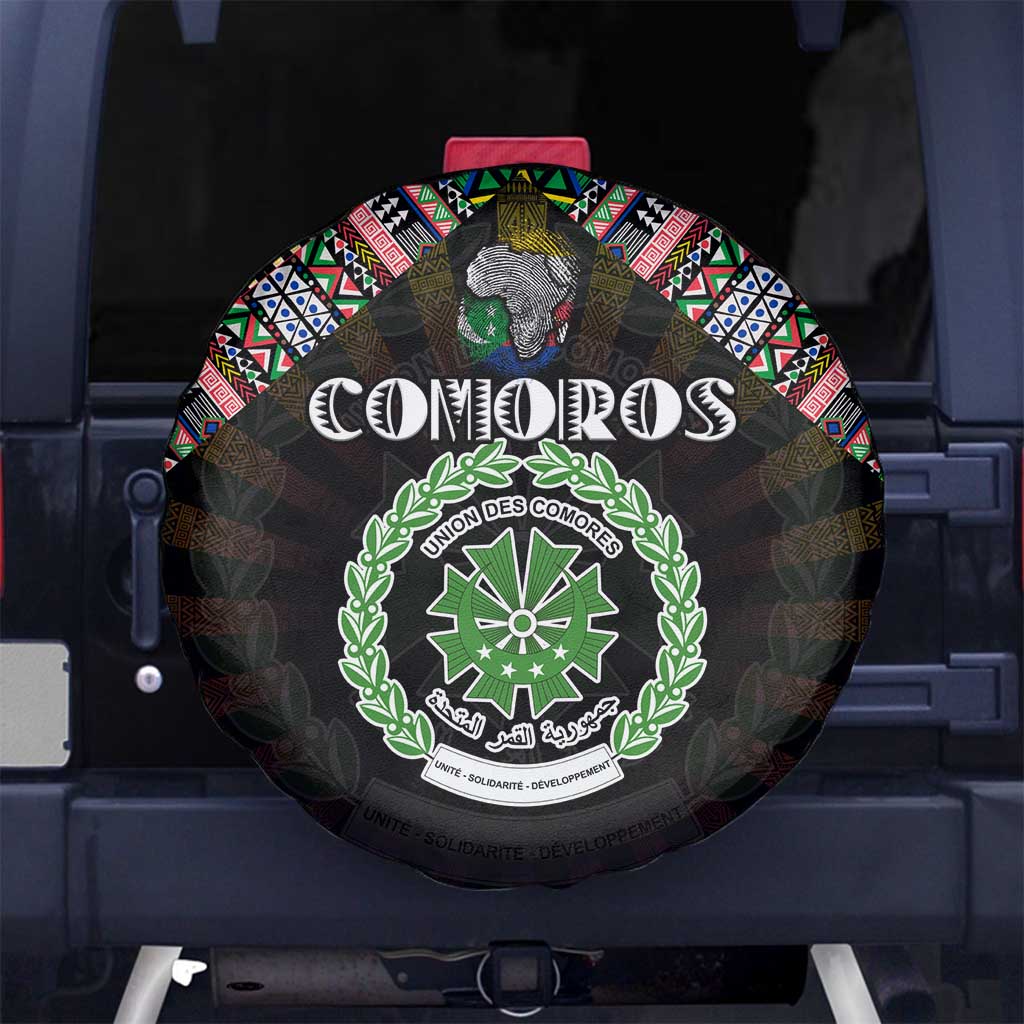 Comoros Roots Spare Tire Cover African Map in Fingerprint and Tribal Colors