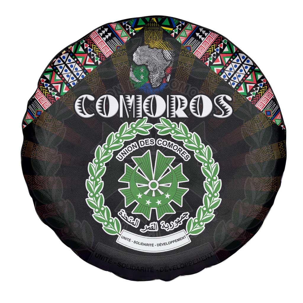 Comoros Roots Spare Tire Cover African Map in Fingerprint and Tribal Colors