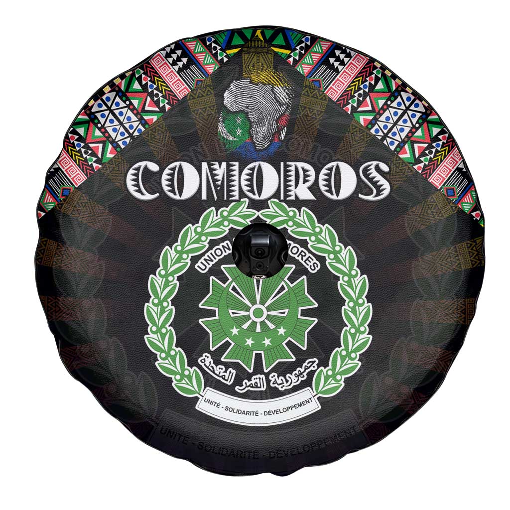 Comoros Roots Spare Tire Cover African Map in Fingerprint and Tribal Colors