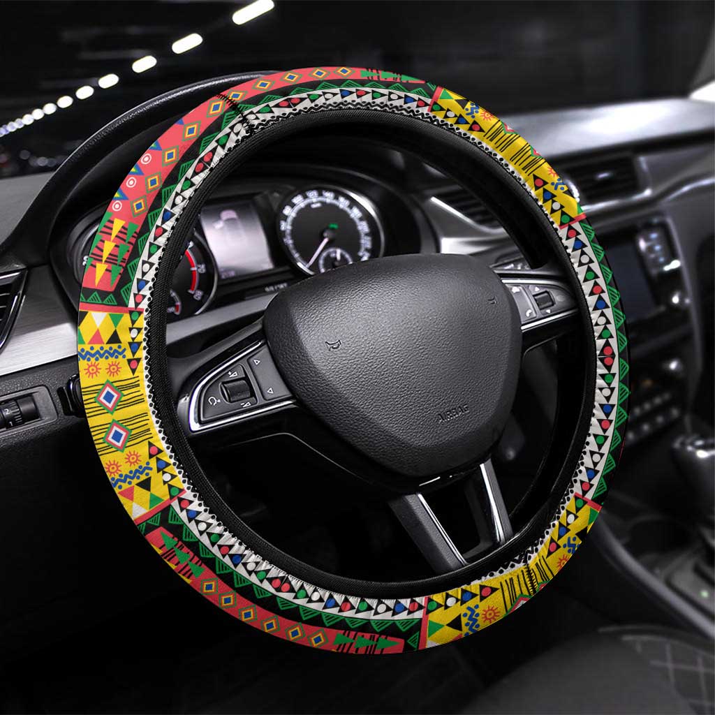 Comoros Roots Steering Wheel Cover African Map in Fingerprint and Tribal Colors