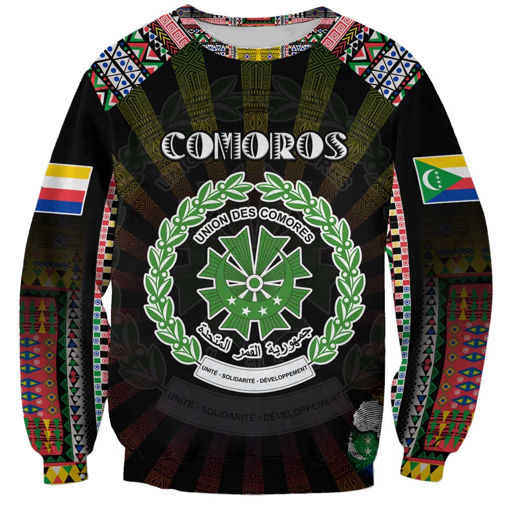 Personalized Comoros Roots Sweatshirt African Map in Fingerprint and Tribal Colors