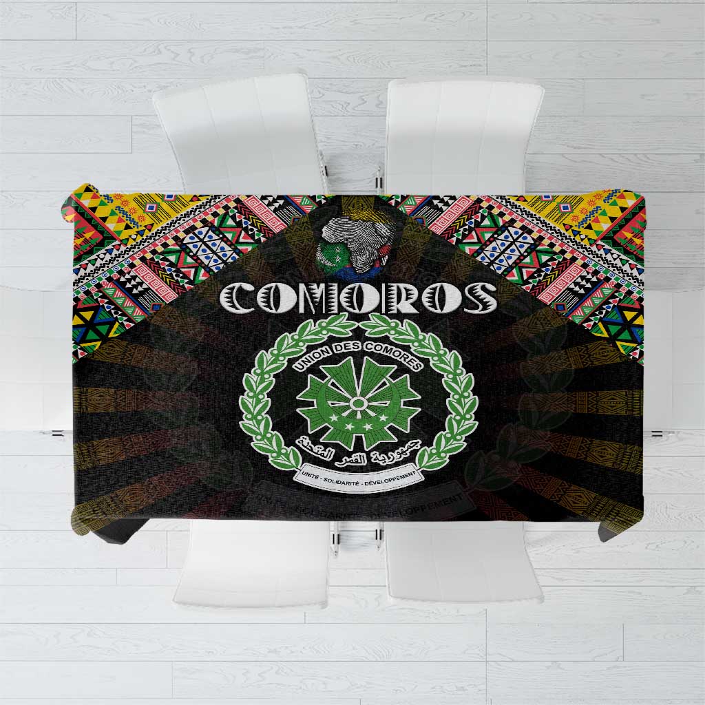 Comoros Roots Tablecloth African Map in Fingerprint and Tribal Colors