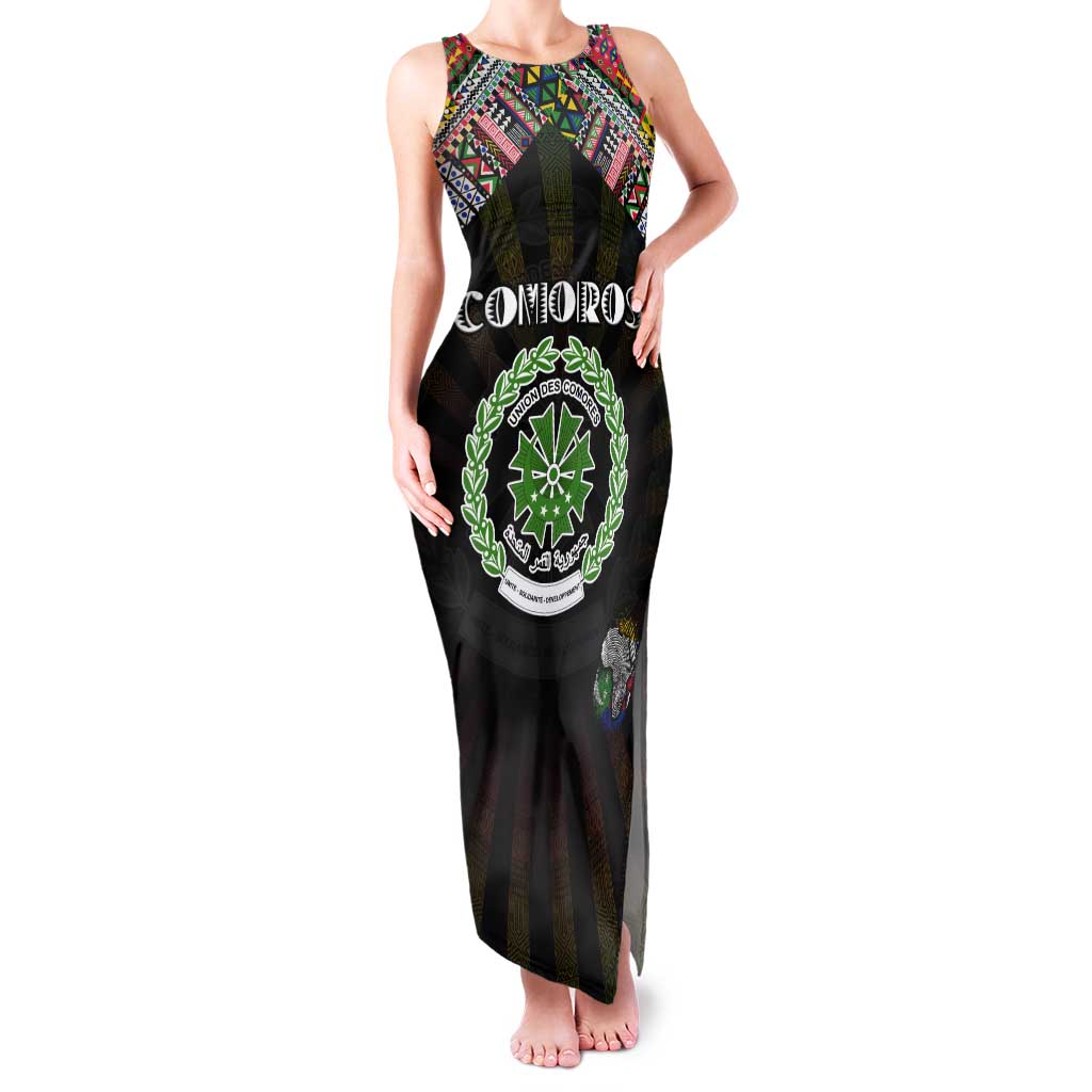 Personalized Comoros Roots Tank Maxi Dress African Map in Fingerprint and Tribal Colors