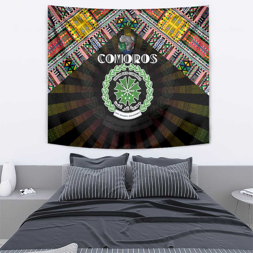 Comoros Roots Tapestry African Map in Fingerprint and Tribal Colors