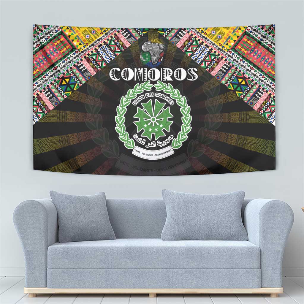 Comoros Roots Tapestry African Map in Fingerprint and Tribal Colors
