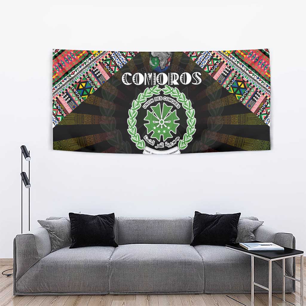 Comoros Roots Tapestry African Map in Fingerprint and Tribal Colors