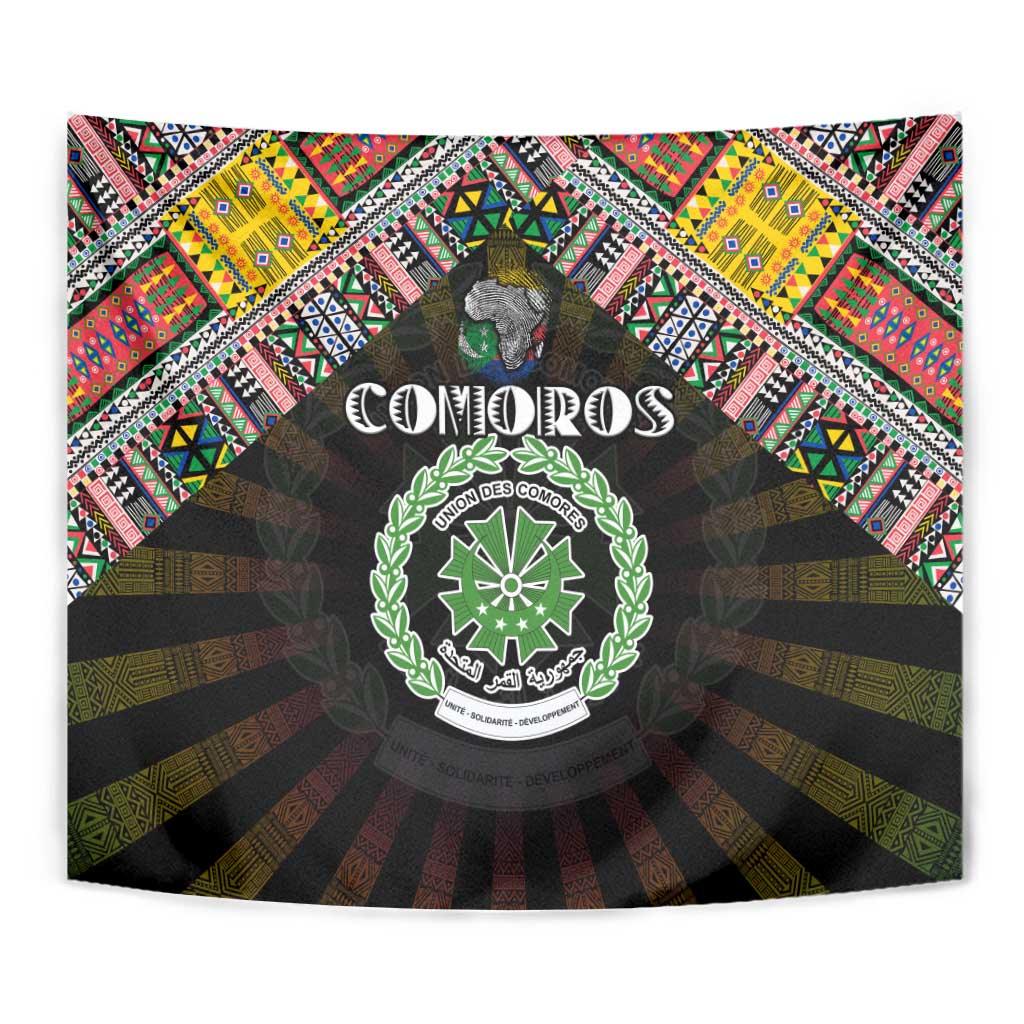 Comoros Roots Tapestry African Map in Fingerprint and Tribal Colors