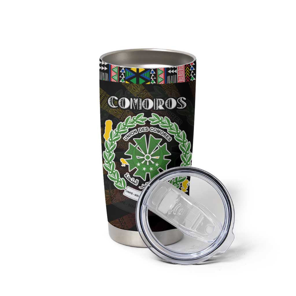 Comoros Roots Tumbler Cup African Map in Fingerprint and Tribal Colors
