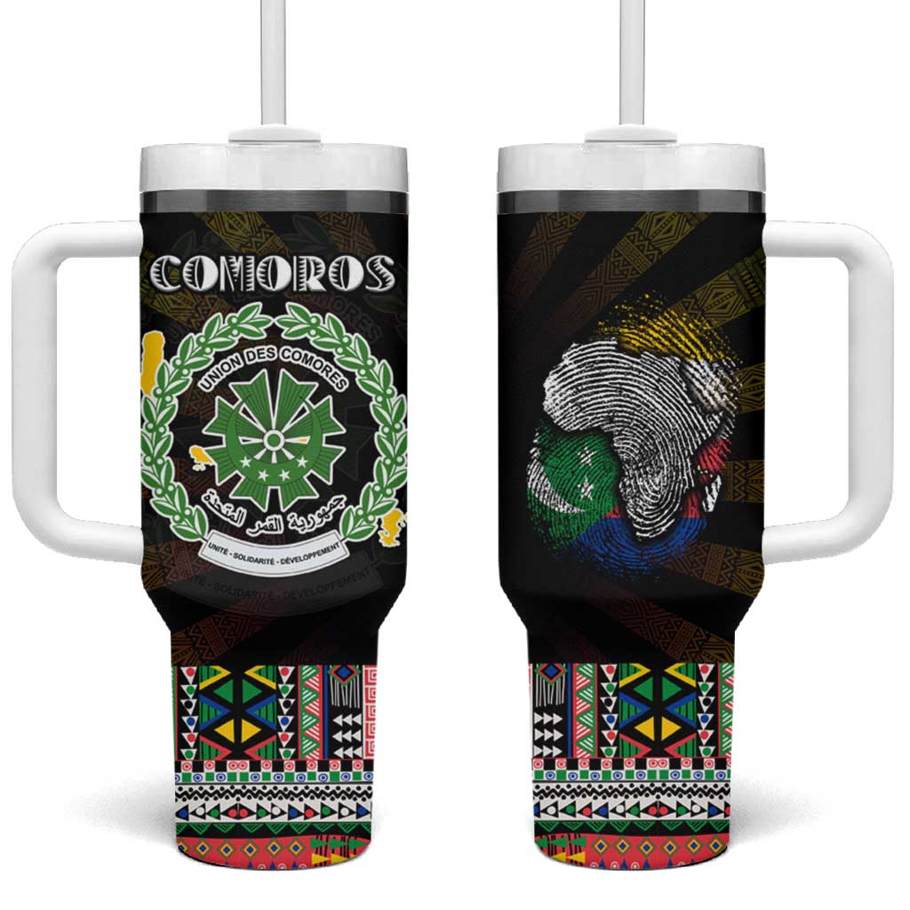 Comoros Roots Tumbler With Handle African Map in Fingerprint and Tribal Colors