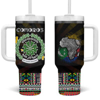 Comoros Roots Tumbler With Handle African Map in Fingerprint and Tribal Colors