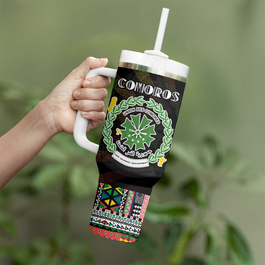 Comoros Roots Tumbler With Handle African Map in Fingerprint and Tribal Colors