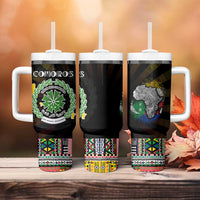 Comoros Roots Tumbler With Handle African Map in Fingerprint and Tribal Colors
