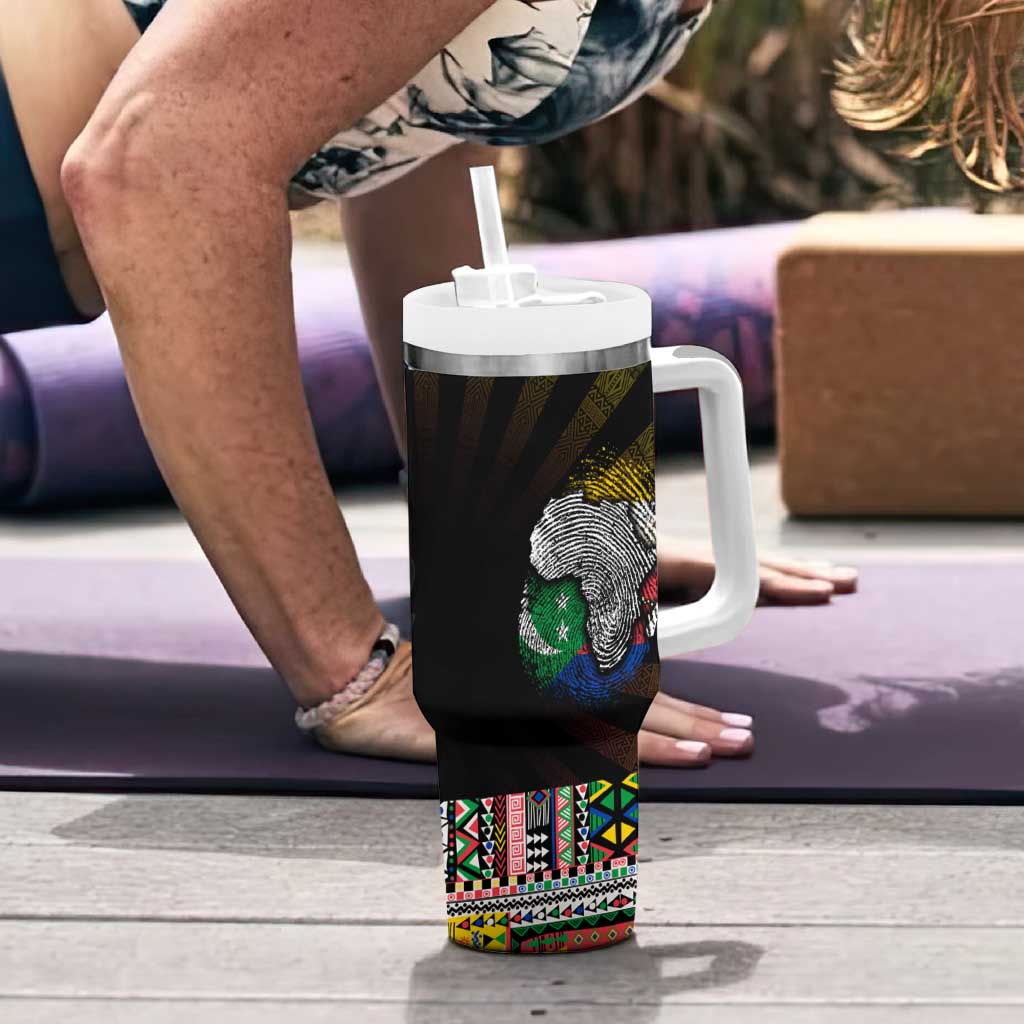 Comoros Roots Tumbler With Handle African Map in Fingerprint and Tribal Colors
