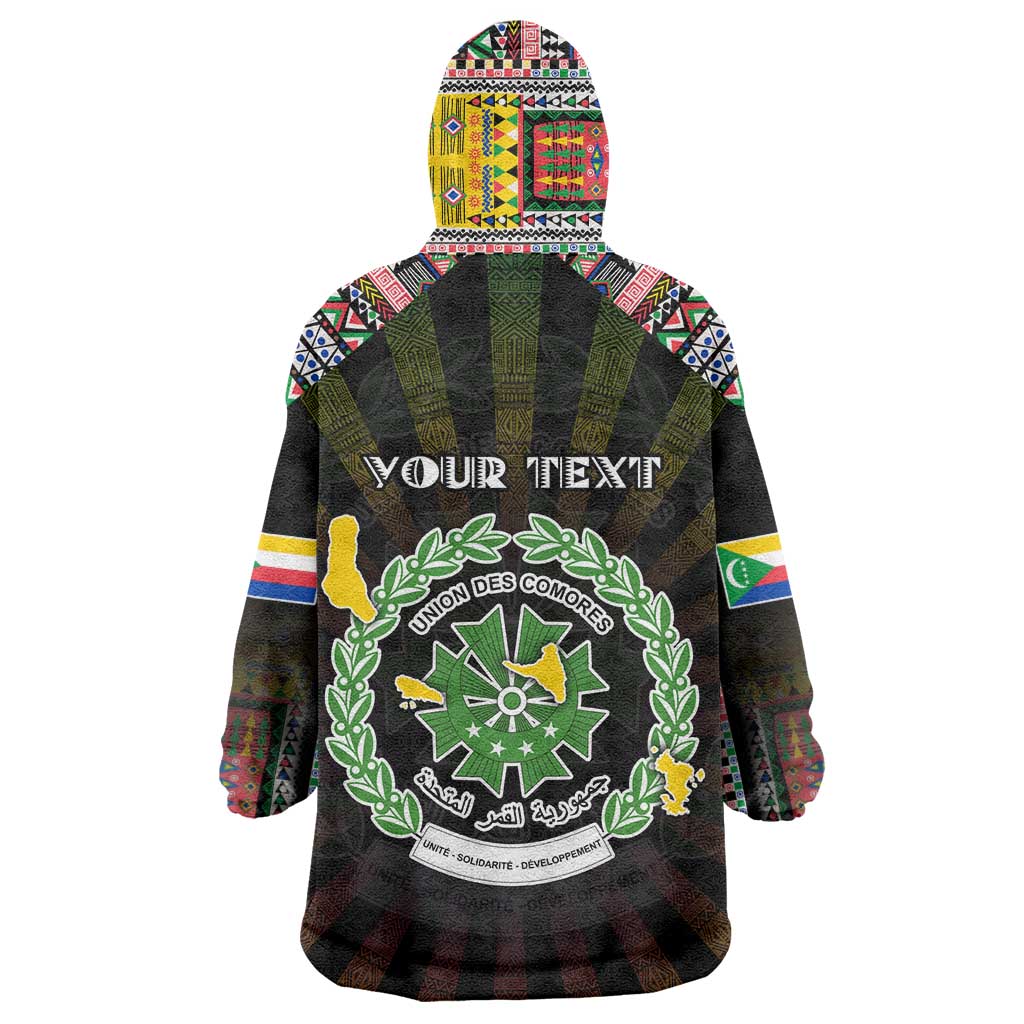Personalized Comoros Roots Wearable Blanket Hoodie African Map in Fingerprint and Tribal Colors