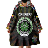 Personalized Comoros Roots Wearable Blanket Hoodie African Map in Fingerprint and Tribal Colors
