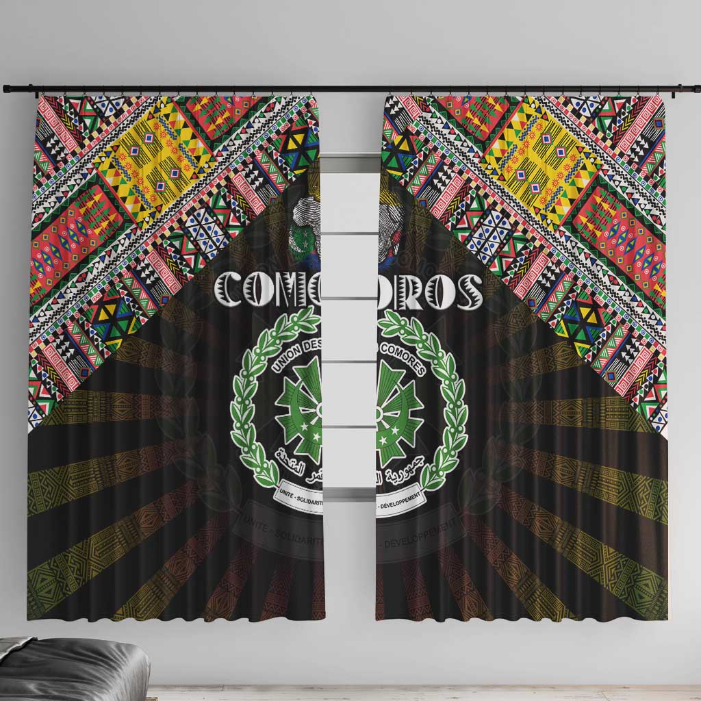 Comoros Roots Window Curtain African Map in Fingerprint and Tribal Colors