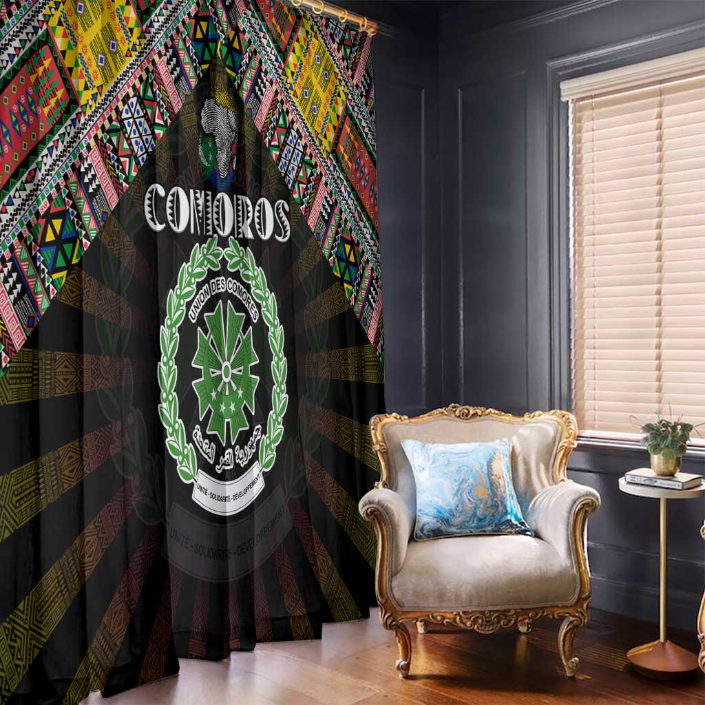 Comoros Roots Window Curtain African Map in Fingerprint and Tribal Colors