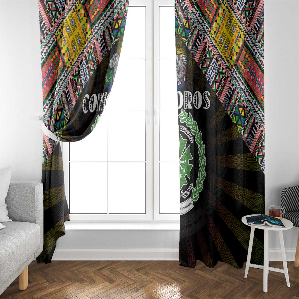 Comoros Roots Window Curtain African Map in Fingerprint and Tribal Colors