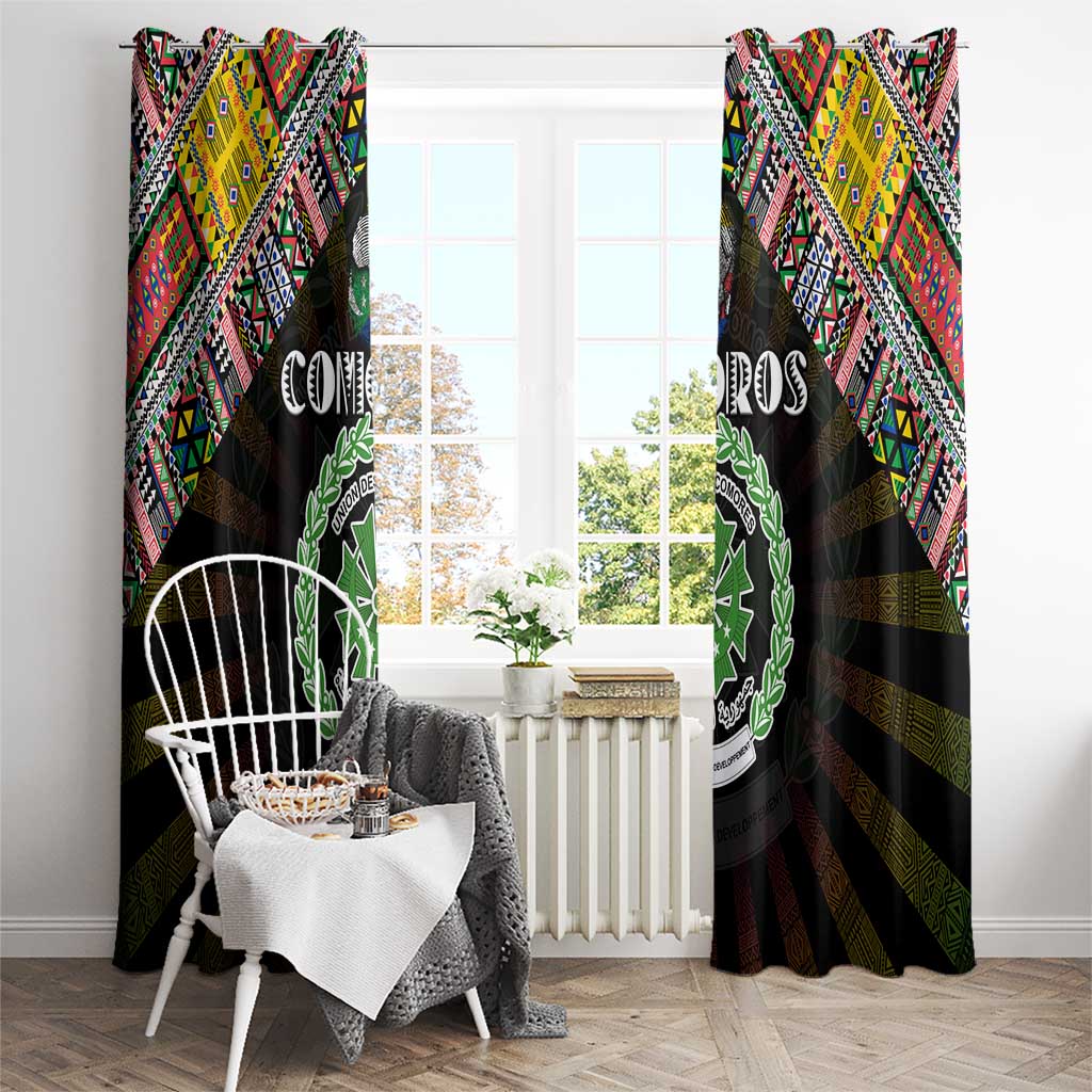 Comoros Roots Window Curtain African Map in Fingerprint and Tribal Colors
