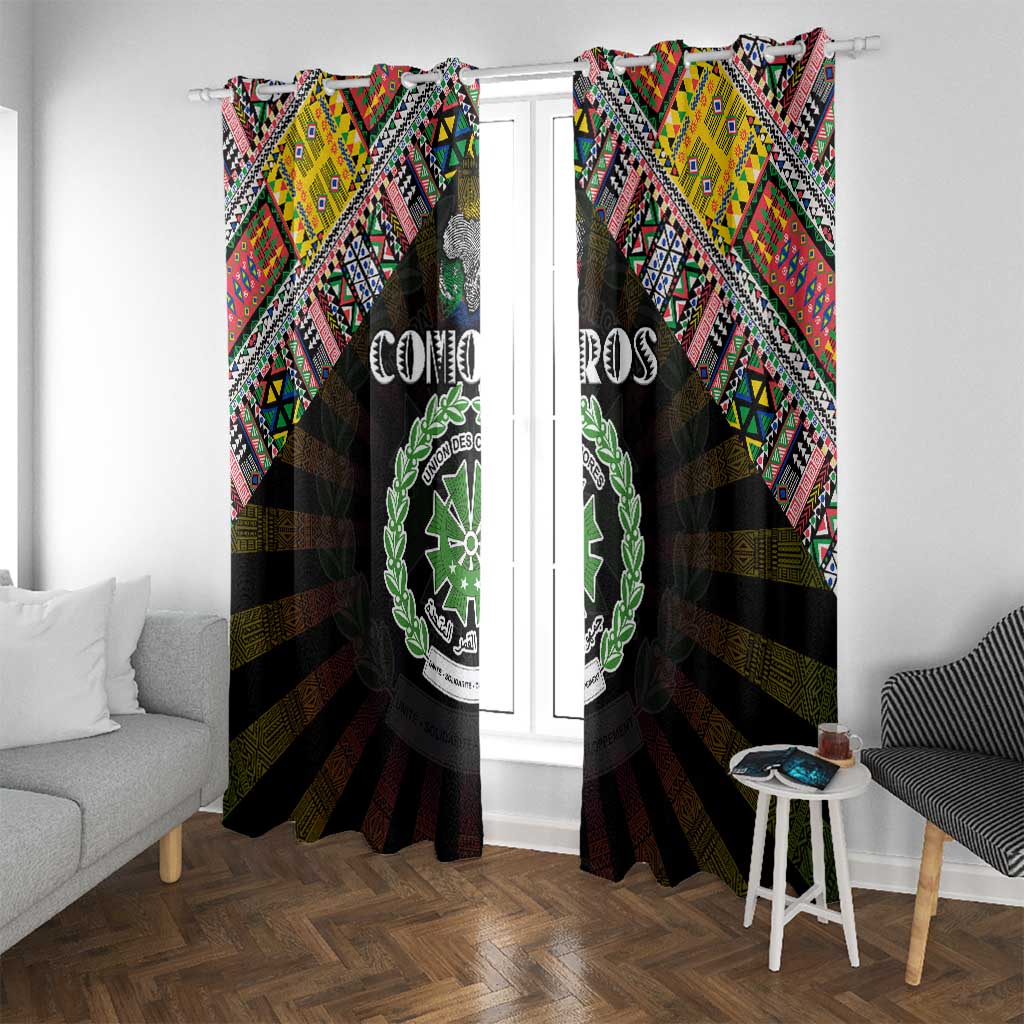 Comoros Roots Window Curtain African Map in Fingerprint and Tribal Colors