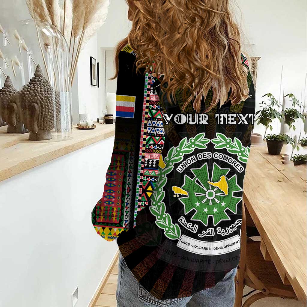 Personalized Comoros Roots Women Casual Shirt African Map in Fingerprint and Tribal Colors