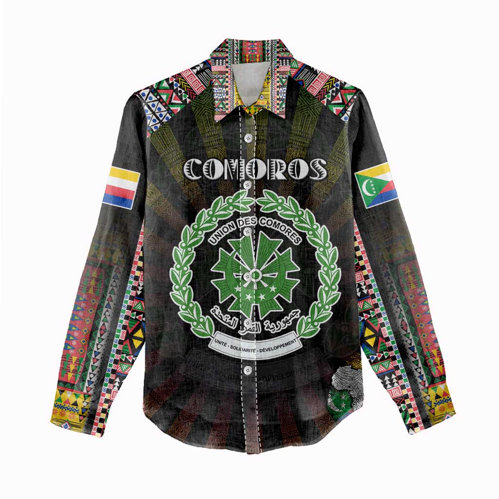 Personalized Comoros Roots Women Casual Shirt African Map in Fingerprint and Tribal Colors