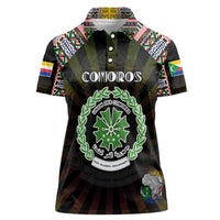 Personalized Comoros Roots Women Polo Shirt African Map in Fingerprint and Tribal Colors