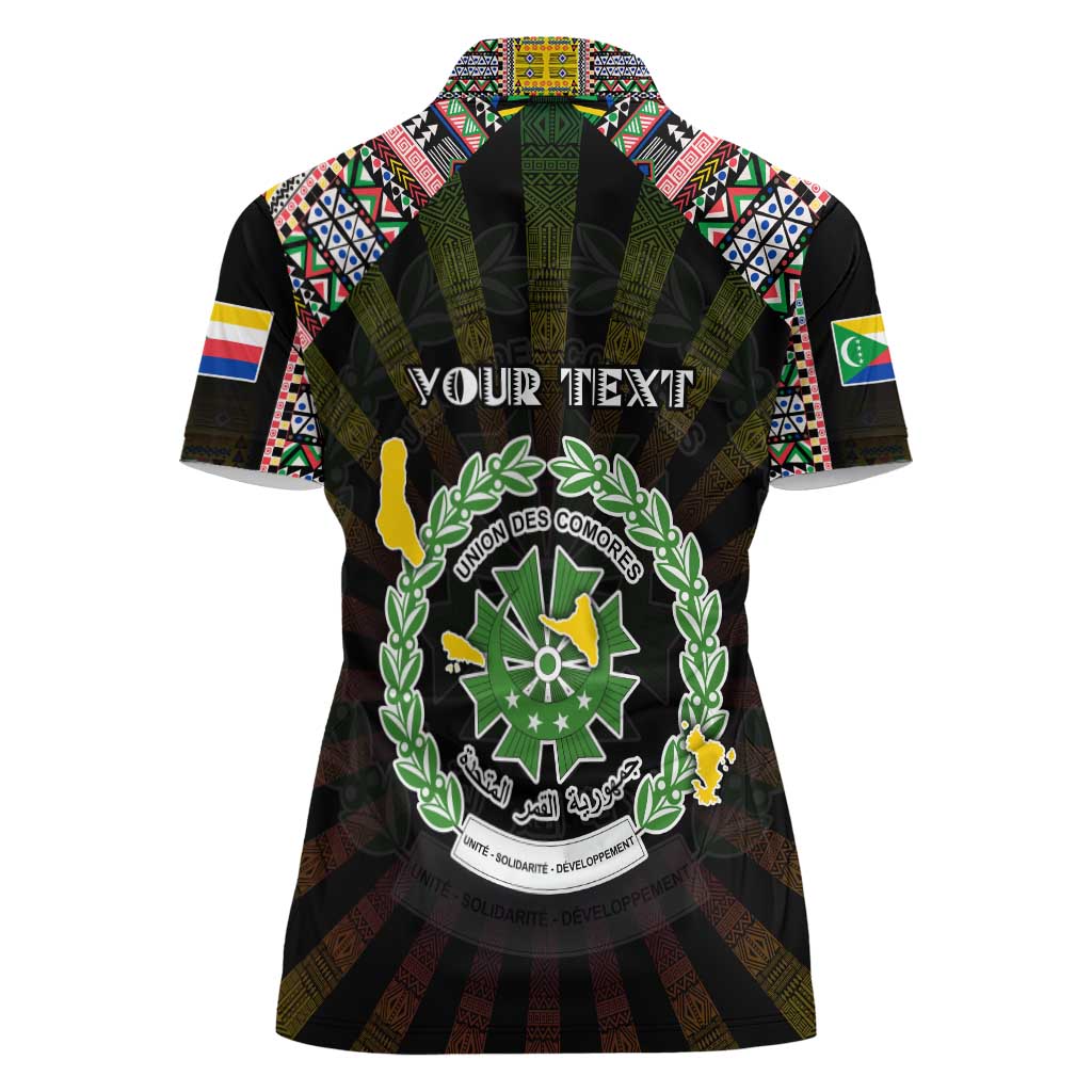 Personalized Comoros Roots Women Polo Shirt African Map in Fingerprint and Tribal Colors