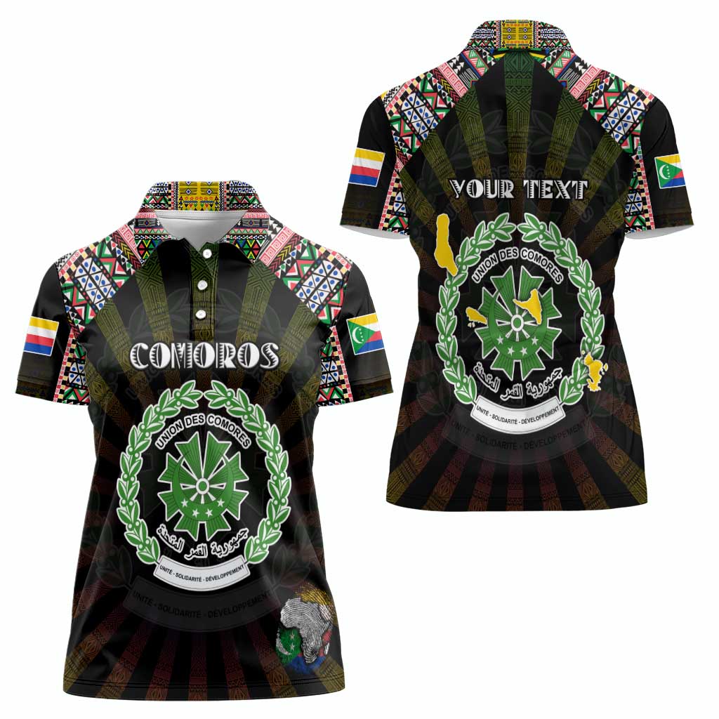 Personalized Comoros Roots Women Polo Shirt African Map in Fingerprint and Tribal Colors