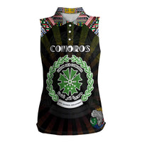 Personalized Comoros Roots Women Sleeveless Polo Shirt African Map in Fingerprint and Tribal Colors
