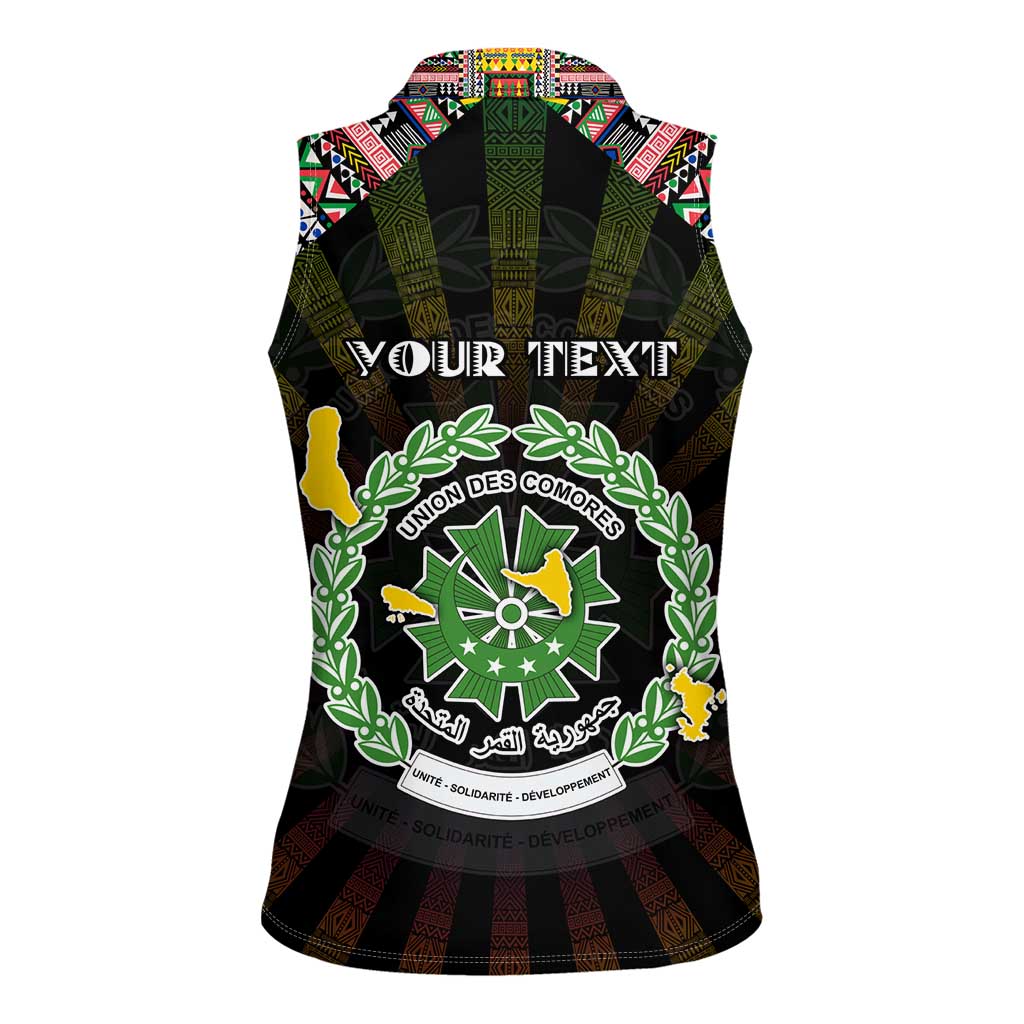 Personalized Comoros Roots Women Sleeveless Polo Shirt African Map in Fingerprint and Tribal Colors