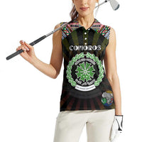 Personalized Comoros Roots Women Sleeveless Polo Shirt African Map in Fingerprint and Tribal Colors
