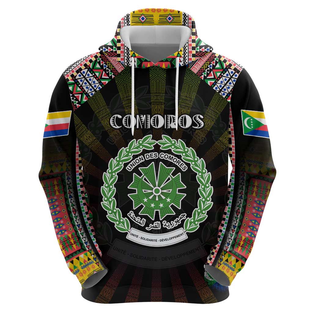 Personalized Comoros Roots Zip Hoodie African Map in Fingerprint and Tribal Colors