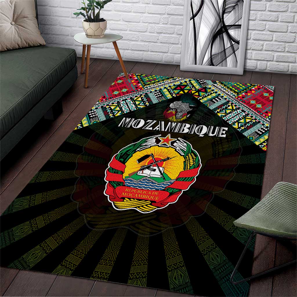 Mozambique Roots Area Rug African Map in Fingerprint and Tribal Colors
