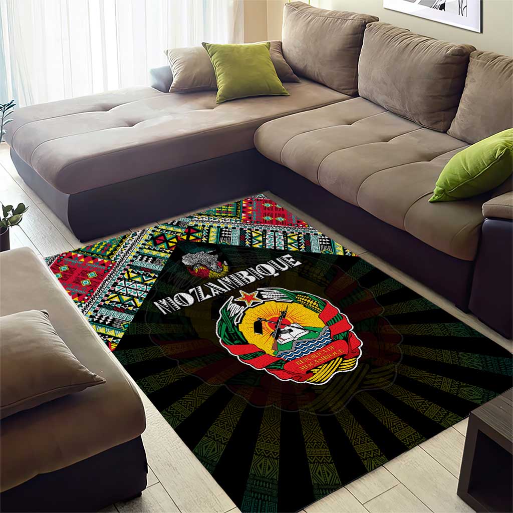 Mozambique Roots Area Rug African Map in Fingerprint and Tribal Colors
