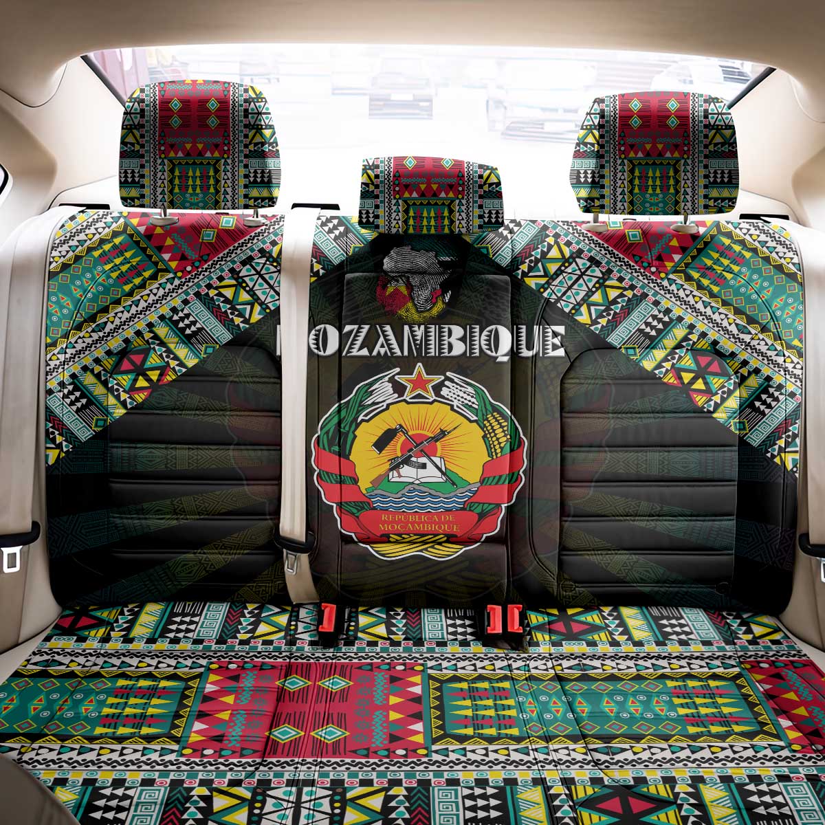 Mozambique Roots Back Car Seat Cover African Map in Fingerprint and Tribal Colors