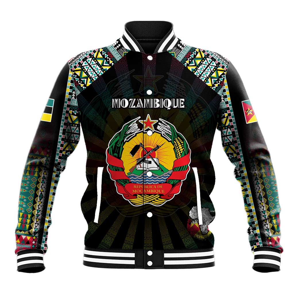 Personalized Mozambique Roots Baseball Jacket African Map in Fingerprint and Tribal Colors