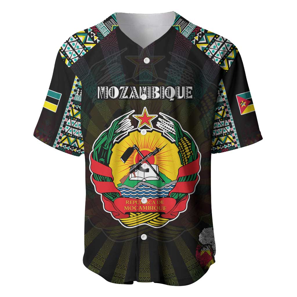 Personalized Mozambique Roots Baseball Jersey African Map in Fingerprint and Tribal Colors