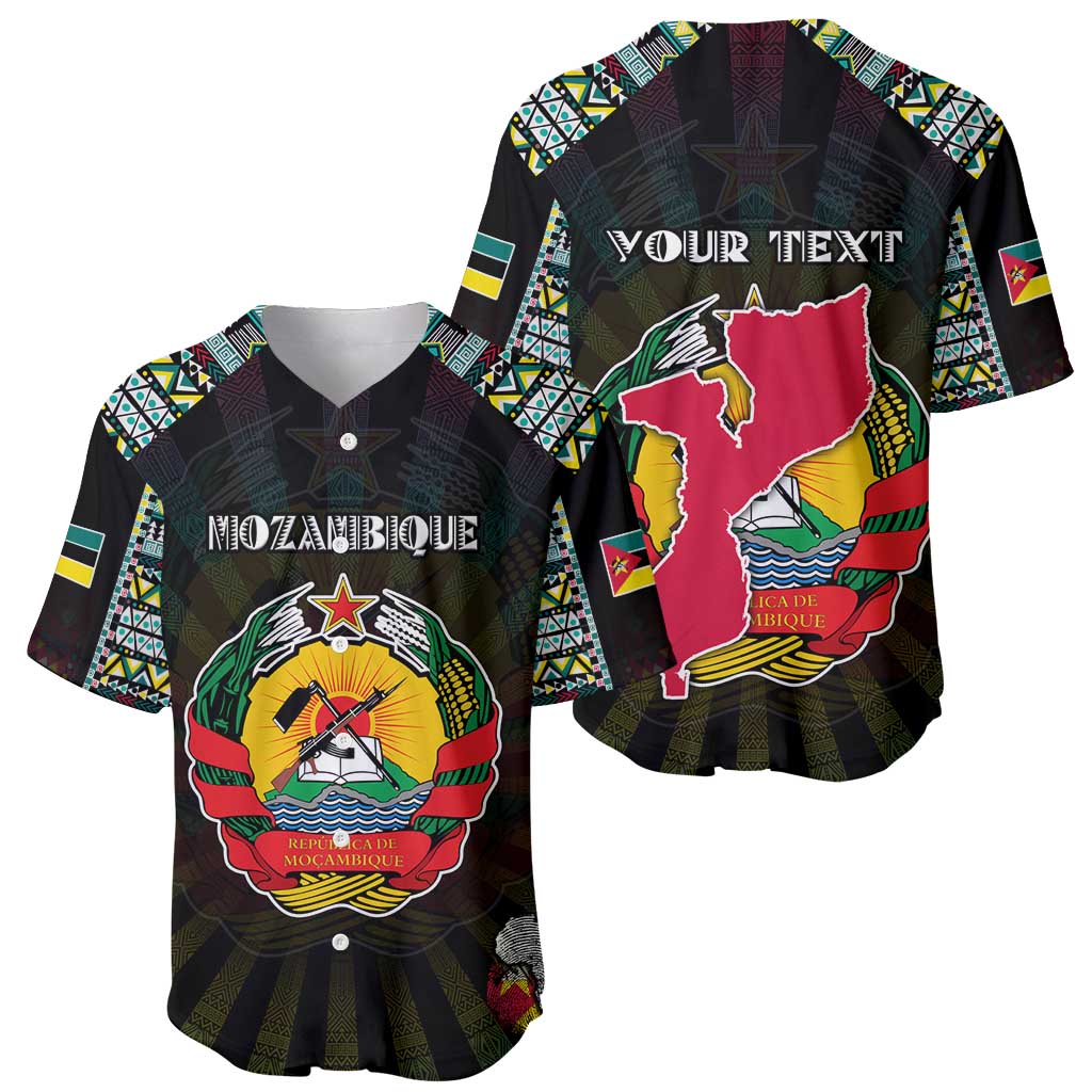 Personalized Mozambique Roots Baseball Jersey African Map in Fingerprint and Tribal Colors