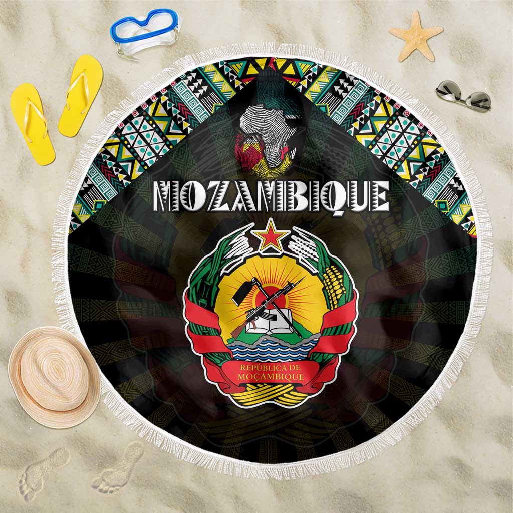 Mozambique Roots Beach Blanket African Map in Fingerprint and Tribal Colors