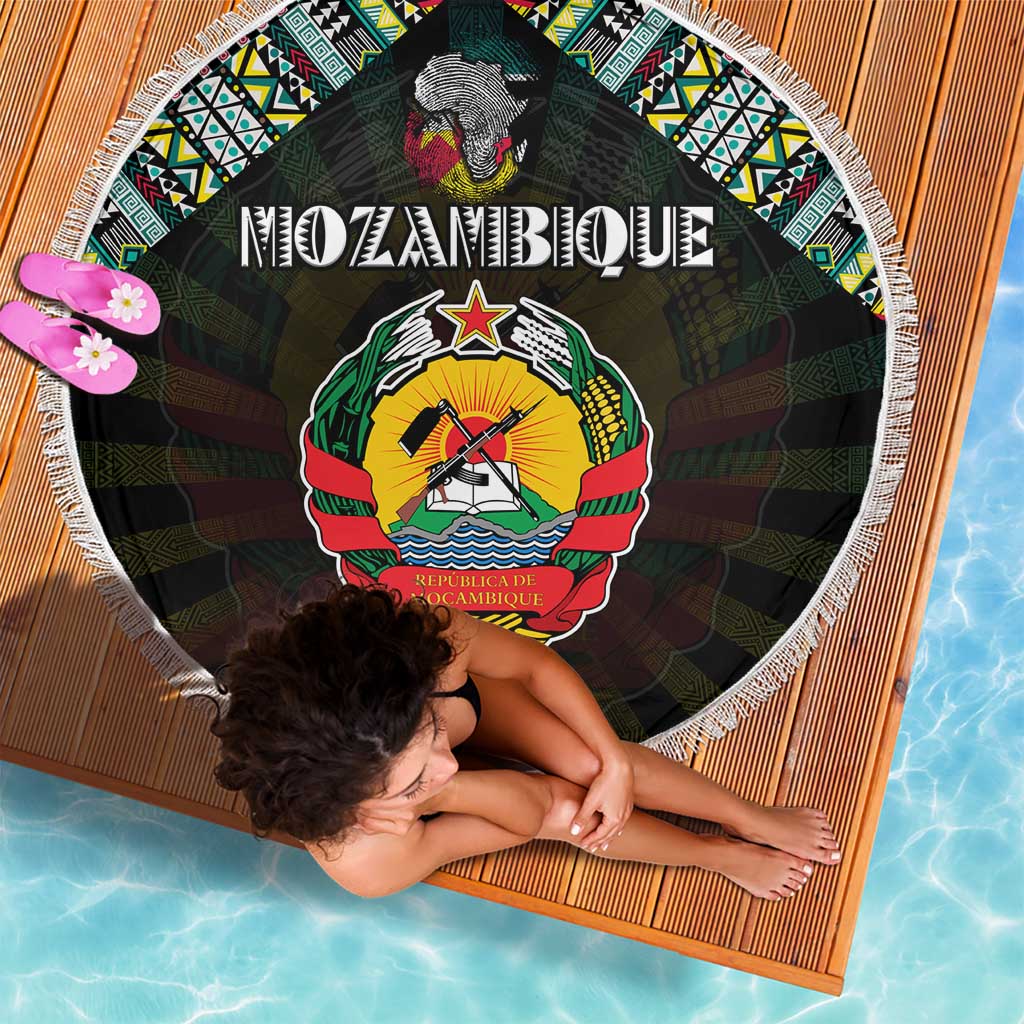 Mozambique Roots Beach Blanket African Map in Fingerprint and Tribal Colors