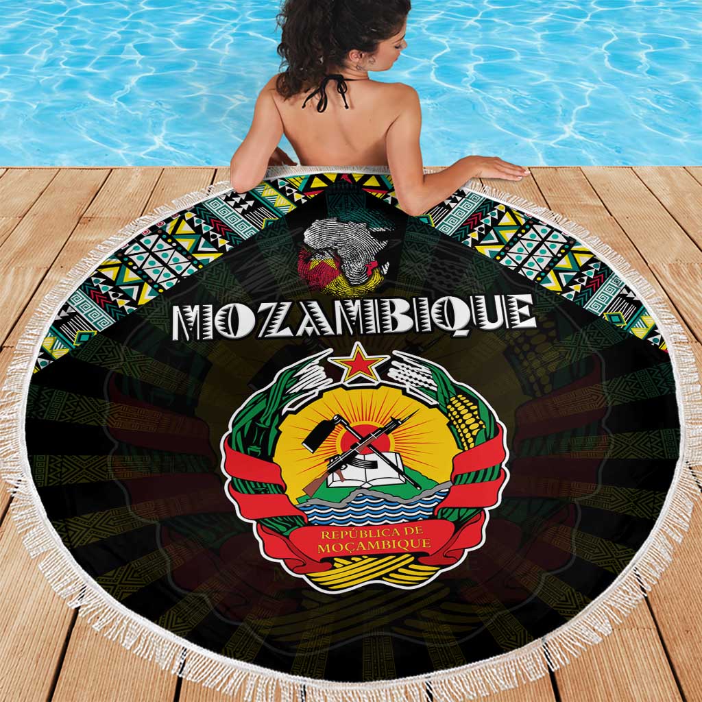 Mozambique Roots Beach Blanket African Map in Fingerprint and Tribal Colors