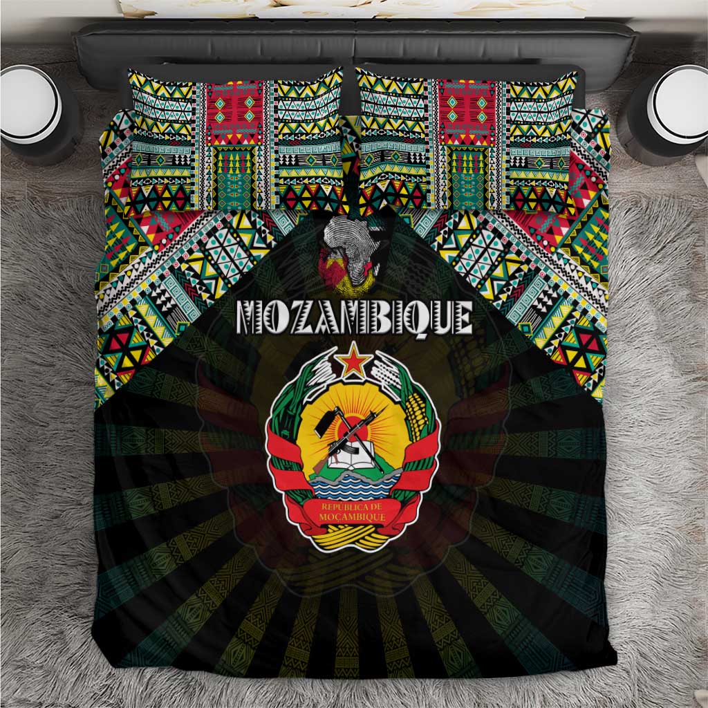 Mozambique Roots Bedding Set African Map in Fingerprint and Tribal Colors