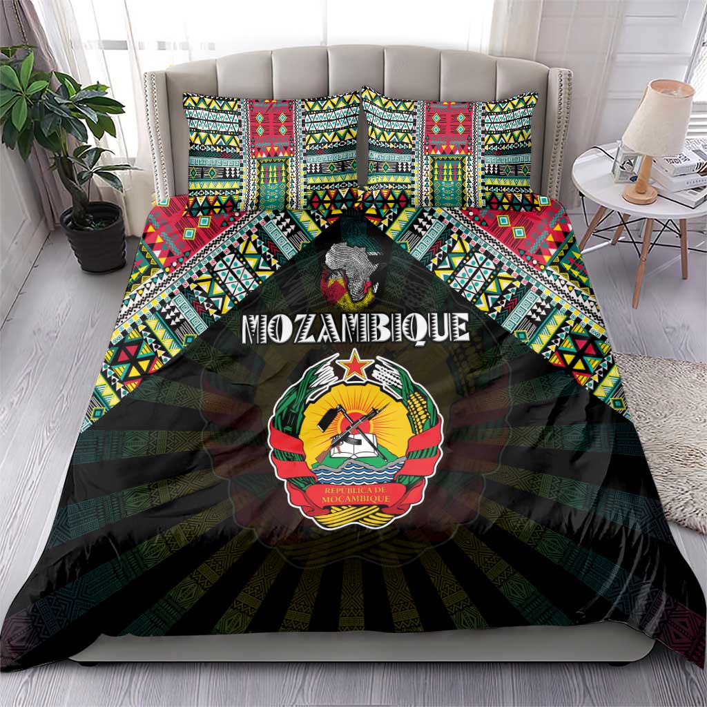 Mozambique Roots Bedding Set African Map in Fingerprint and Tribal Colors